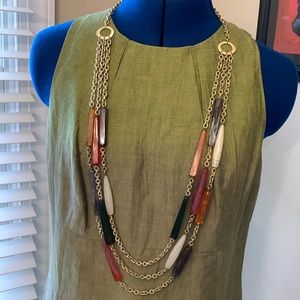 5/$20 Chico’s chunky 3 strand statement necklace. 17” drop, resin long beads.